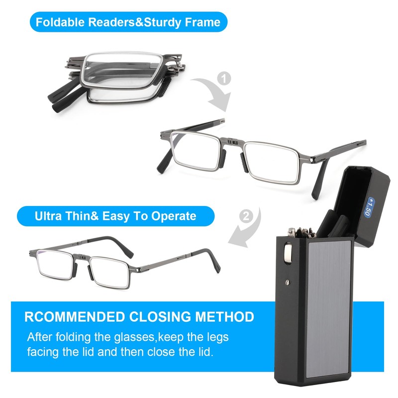 SKYOLUY Durable Ultra Thin and Lightweight Folding Reading Glasses for