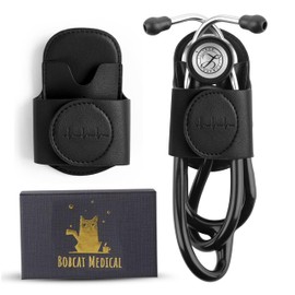 Magnetic Stethoscope Holder Hip Clip for 3M Littmann Stethoscope, MDF, & More - PU Leather Stethoscope Holster Great for RN, MD, EMT, & Medical Student | Nurse Accessories for Work. (Black)