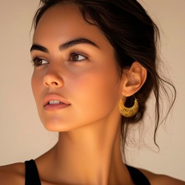 NOVICA Artisan Handmade Gold Vermeil Hoop Earrings Ornate 22k from Indonesia Plated Sterling Silver No Stone Statement [1.6 in L x 1.4 in W x 0 in D] ' Garden of Eden'