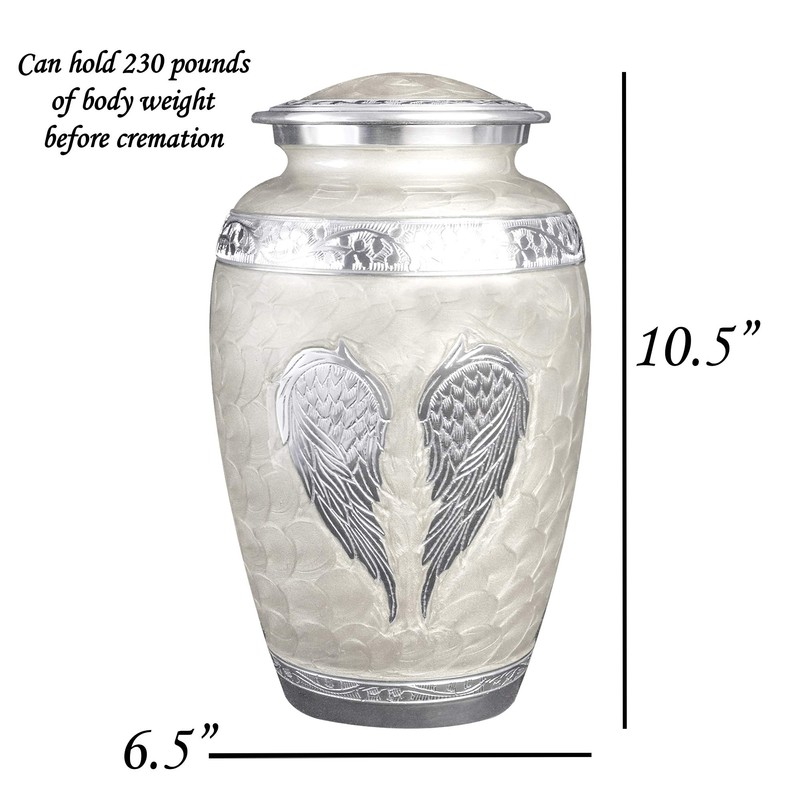 White Angel Wings Funeral Cremation Urn with Mathcing Keepsake Velvet