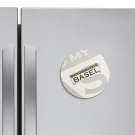 Unbranded Basel Retro Travel Tin Sign | 4'' X 4'' Round Decorative Magnet