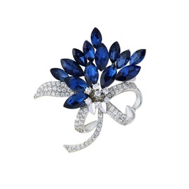 Large Brooch Pin Austrian Crystal Leaf Shape Bouquet Rhinestone Scarf Decoration Wreath Cloth Brooches Pins For Women Girls (Bauhinia-blue)