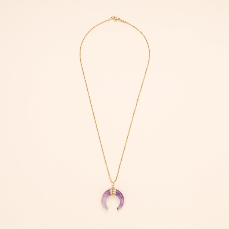 COAI Crescent Moon Crystal Amethyst Necklace for Women