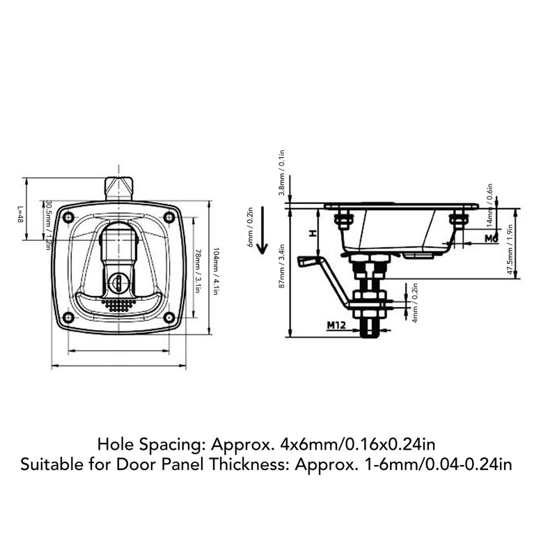 T Handle Door Latch 4x6mm Hole Spacing Zinc Alloy Folding