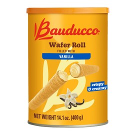 Bauducco Wafer Rolls, Vanilla, 14.1 oz (Pack of 1) - Crispy Cream-Filled Cookies - Gourmet Wafer Sticks - Family Sharing Snack - Sweet Treat for Coffee and Tea - Perfect for Parties and Gift Baskets