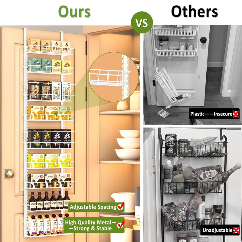 Churboro Over the Door Pantry Organizer Rack with 9 Adjustable