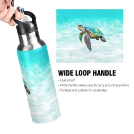 Sea Turtle Blue Teal Water Bottle Kids Insulated Boys Girls Stainless Steel Hot Cold Water Flask with Straw Lid for Sports Gym Running 20 oz