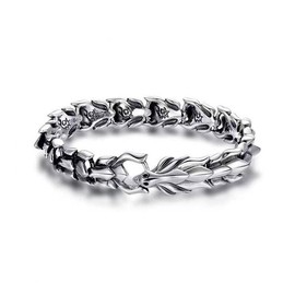 Biker Punk Vintage Stainless Steel Link of Dragon Scale Men's Bracelet Stainless Steel Bracelet Men's Stainless Steel Men's Bracelet Curb Chain for Men / Boys Heavy Links Cuban Link Bracelet (Silver),