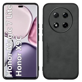 ASJDY Funda para Honor Magic 7 Lite 5G y Honor X9C Case, TPU + Piel Sintética Funda Protección cámara (Negro)
