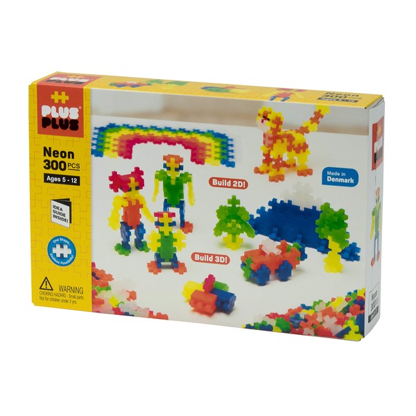 PLUS PLUS - Open Play Set - 300 Piece Neon Color Mix – Construction Building Stem/Steam Toy, Interlocking Mini Puzzle Blocks for Kids