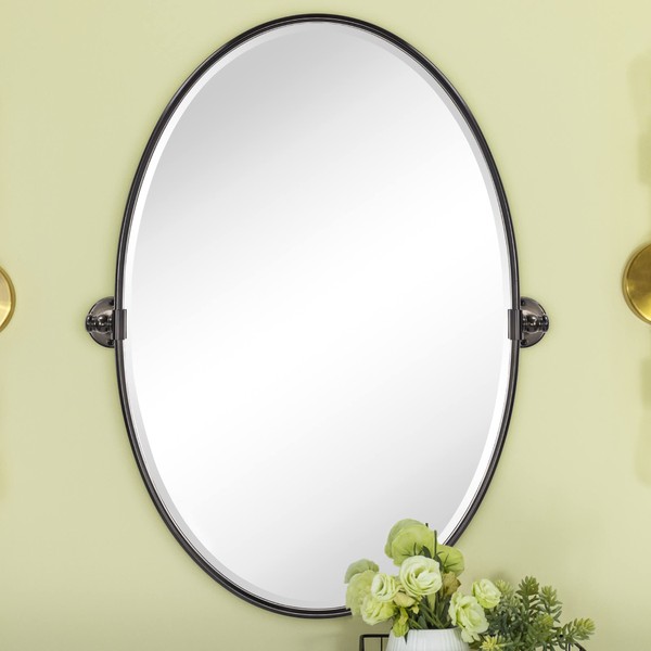 TEHOME Oval Oil Rubbed Bronze Metal Pivot Bathroom Vanity Mirror Tilting Vanity Mirrors for Wall 20 x 30''