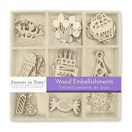 Mini Laser Cuts Wood Shape - Birthday - Balloons, Candy, Cupcake, and More - 45 Pieces - 1'' Across