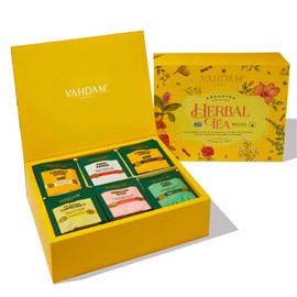 VAHDAM, Assorted Herbal Tea Variety Pack (6 Flavours, 60 Tea Bags) I Plant Based Individually Wrapped Pyramid Tea Bags I Caffeine Free, Gluten Free, Non GMO | Tisane Herbal Tea Gift Set