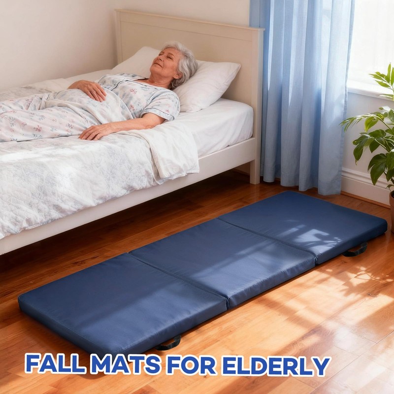 JZHLLA Foldable Fall Protection Mat for Elderly Blue Waterproof Non