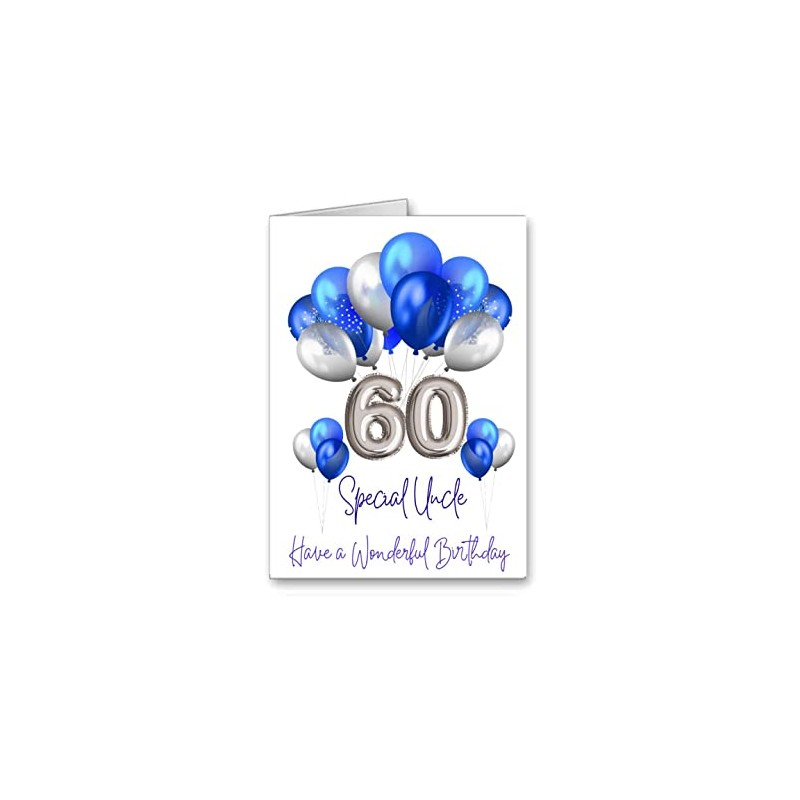 Uncle Happy 60th Birthday Card 60 age Balloons (envelope Included)