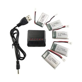 PUOO Accessory - Batería de litio de 3,7 V y 400 mAh con cargador 5 en 1 para dron de control remoto Syma Q11 H99 W JJRC H31 H6C H98 TR-C385 TR-F22 TR-P51