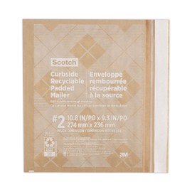 Scotch Curbside Recyclable Padded Mailer, #2, Bubble Cushion, Self-Adhesive Closure, 11.25 x 12, Natural Kraft, 100/Carton