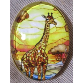 XL GLASS PICT BUTTON "STAINED GLASS" SERIES - HANDSOME GIRAFFE    1-1/2