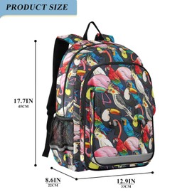JHKKU Kids Backpack for Boys Girls Bookbags Elementary Backpack Colorful Exotic Birds School Bags Travel Daypack Lightweight Waterproof with Reflective Strip