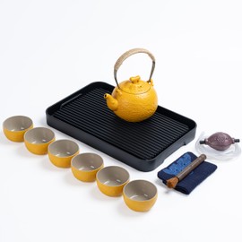 TEANAGOO Japanese Tea Set, Chinese Tea Set, Japanese Porcelain Seapot Set, Orange Asian Ceramic Tea Set, Beautiful Japanese Tea Set for Adults, 6 Teapot (700ml/25oz) + 6 Tea Cups(110ml/4oz), U3