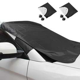 Car Windscreen Cover TWIN PACK Reversible All Seasons Car Screen Cover Winter & Summer - Protects Windshield from Frost, Snow, Ice & UV Rays (146x120cm)