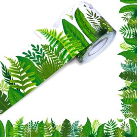 60 Feet Bulletin Board Borders, Scalloped Rolled Border Trim with Tropical Leaves Patterns for School, Classroom & Offices