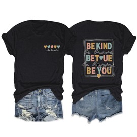 Pairxily Be Kind Shirt for Women Teacher Kindness Heart Shirts Cute Graphic Tees Inspirational Positive Casual Tshirts Top(Black,2XL)