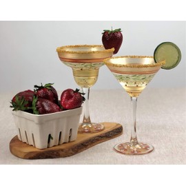 Golden Hill Studio Hand Painted Martini Glasses Set of 2 - Moroccan Mosaic Gold Garland Collection - Hand Painted Glassware by USA Artists - Unique and Decorative Martini Glasses, Kitchen Table Déco