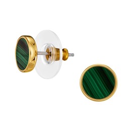 Traveller 112506 Women's Stud Earrings 22 Carat Gold-Plated Real Malachite Green Diameter 9 mm Unique, Metal Malachite Metal, Malachite