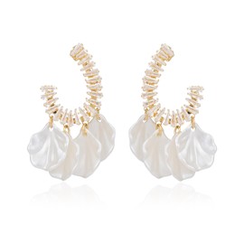 JoyToGo Statement Earrings for Women: Boho Earrings for Women, Flower Earrings, White Earrings for Women Shellfish Shape, Hypoallergenic, Acrylic Long Earrings