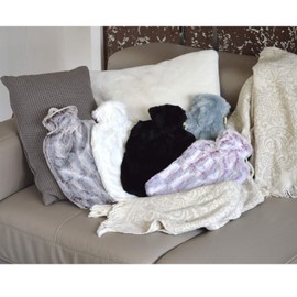 Hugo Frosch Classic Hot Water Bottle 1.8 L with Cover Animal Fur Look White Envelope Closure