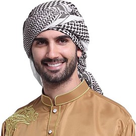 AYILUOBE Men's Arab Shemagh Headscarf Muslim Arabian Headwrap Desert Keffiyeh Head Neck Scarf Shawl Headwear Cap