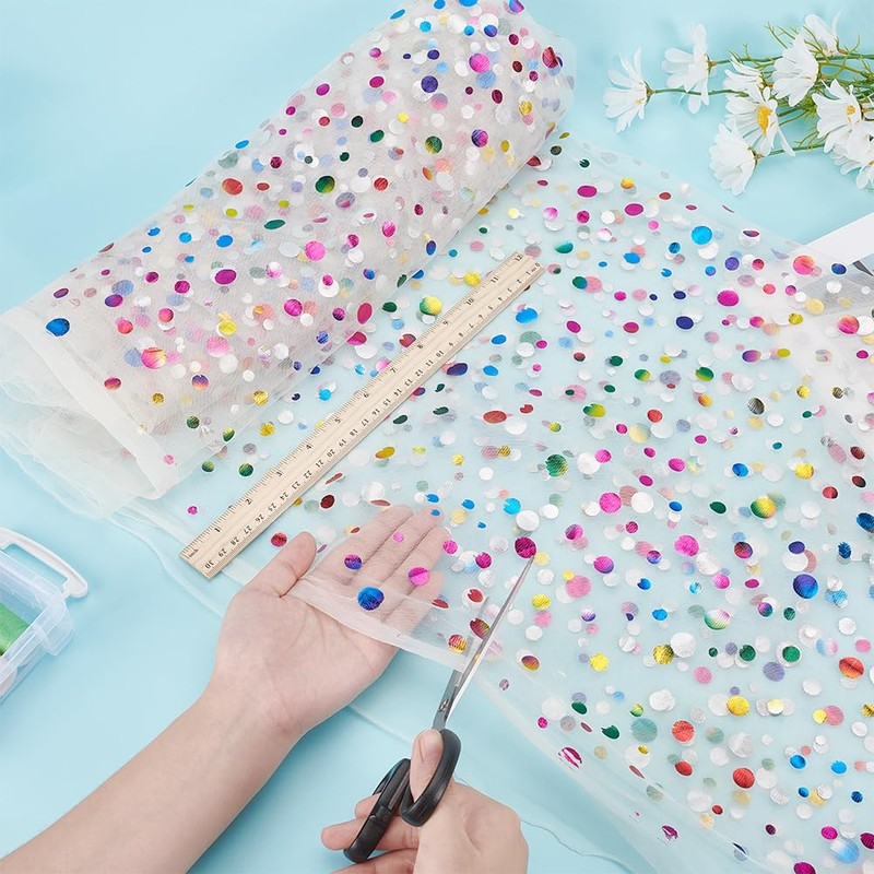 FINGERINSPIRE Glittering Tulle Fabric with Dots, 2 x 1.6 m