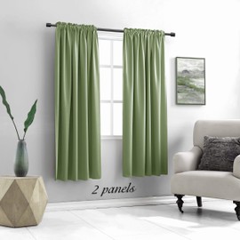 DONREN Sage Green Blackout Curtain Panels for Small Window - Thermal Insulated Room Darkening Rod Pocket Curtains for Bedroom (52 by 63 Inch,2 Panels)