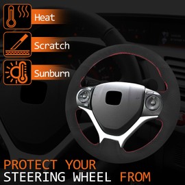 SUNBREATH Compatible with Hand Sewn Steering Wheel Cover for Honda Civic 2012-2015 Non-Slip Breathable Microfiber Leather Steering Wheel Protector