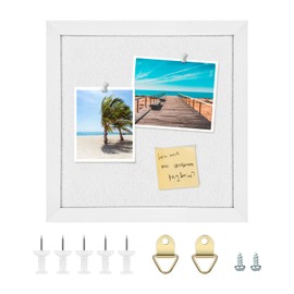 Aitakatta Cork Board Bulletin Board, Cork Boards for Walls with Felt, Small Corkboard with White Frame, Decorative Hanging Pin Board for Home School Office, Vision Board, 11.8x11.8 inches White 1pc