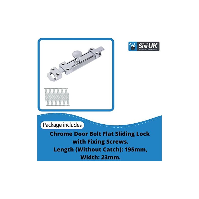 Door Bolts 8 Inch Chrome Flat Bolt Surface Door Latches