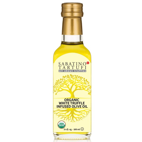 Sabatino Tartufi Aceite de oliva orgánico de trufa blanca, todo natural, hecho de trufas blancas, veganas, vegetarianas, kosher, orgánico 3.4 oz