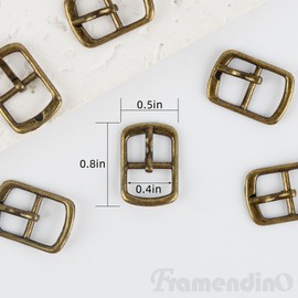 Framendino, 20 Pack Brone Rectangular Metallic Single Prong Pin Shoes Buckles Metal Roller Hardware for Bags Leather Belt