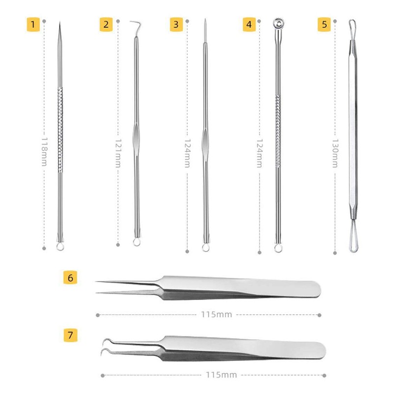 Trust Contact Square Plug Tweezers, Set of 7, Acne Removal,