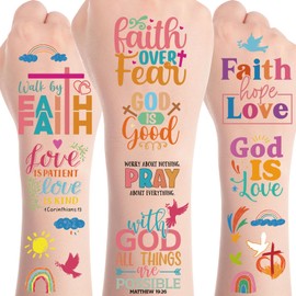 Papiailove Christian Bible Temporary Tattoos - 8 Sheets Bible Verse Tattoo Stickers for Kids, God Bless Cross Waterproof Birthday Party Favors Decorations, Classroom School Prizes Rewards Gifts