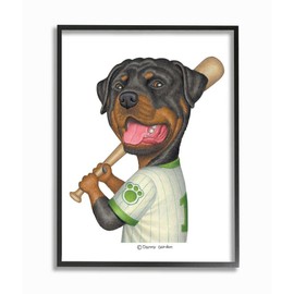 Stupell Industries Rottweiler Baseball Player Family Dog Sports Wall Art, 24 x 30, White