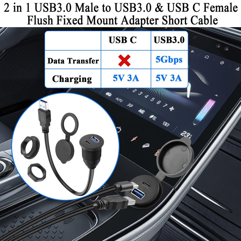 QIANRENON 2-in-1 USB3.0 to USB3.0 & USB C Threaded Fixed