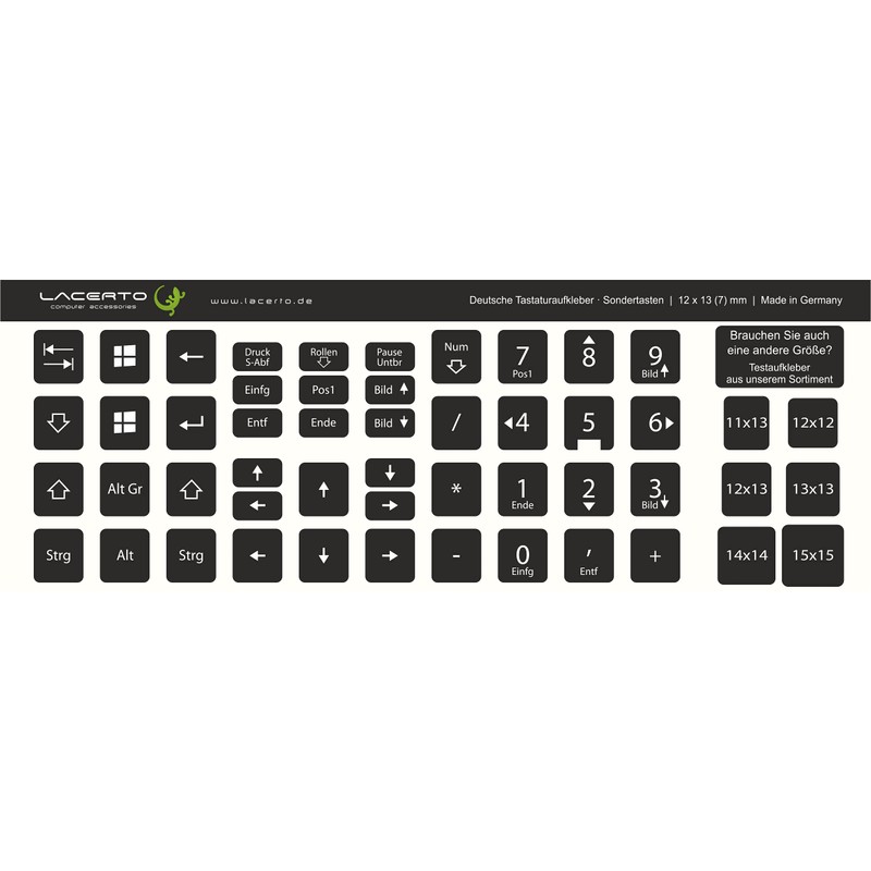 Lacerto® 12 x 13 mm German Sticker Set for PC