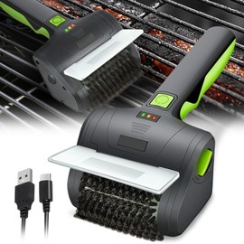 Auto Dynasty Cordless Electric Grill Brush, Rechargeable Grill Cleaning Scrub Brush with Rotating Cleaner Brush Head and Type-C Charging Cable for Outdoor Grill, Green/Black