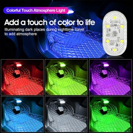 LBYHZS 4 Pcs Luces Led Interiores Inalámbricas,Luz Led Interior para Autos,7 Colores Ajustable,iluminación Ambiental Recargable,Accesorios de Coche,Apto para Almacenamiento,reposabrazos,Puertas y Más