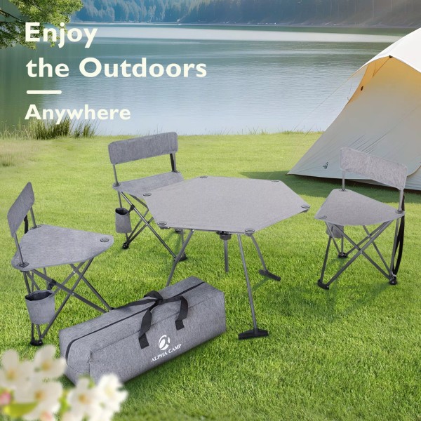 ALPHA CAMP Portable Camping Chairs and Table Set of 4