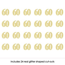 Gold Glitter 60 - No-Mess Real Gold Glitter Cut-Out Numbers - 60th Birthday Party Confetti - Set of 24