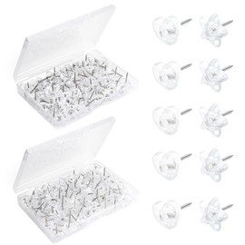 FHUIEWRY 200 Pieces Clear Push Pins, Cute Heart Thumb Tacks Star Pushpins for Cork Board, Plastic Decorative Drawing Pins Thumbtacks for Posters, Postcards, Wall hangings, Bulletin Boards