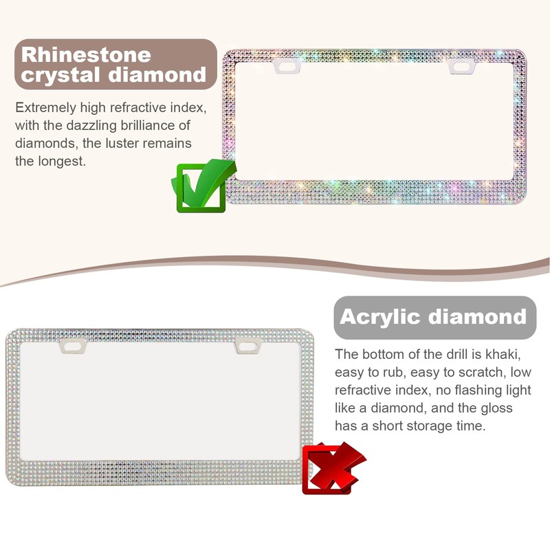 QUANQIUFEI 2 Pack Bling License Plate Frames for Women, Sparkly